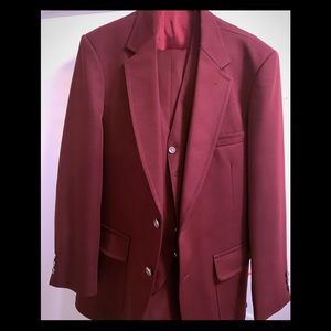 Burgundy Red Three-Piece Suit, Jacket/Vest/Pants